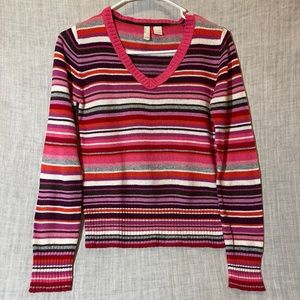 Old Navy Girls Y2K horizontal Striped Multi-colored Sweater. V neck Size XL